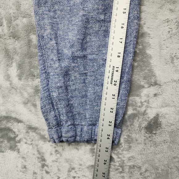 Old Navy Pants Womens M Blue Linen Blend Pull On Crop Cuffed Leg Drawstring - Picture 10 of 12
